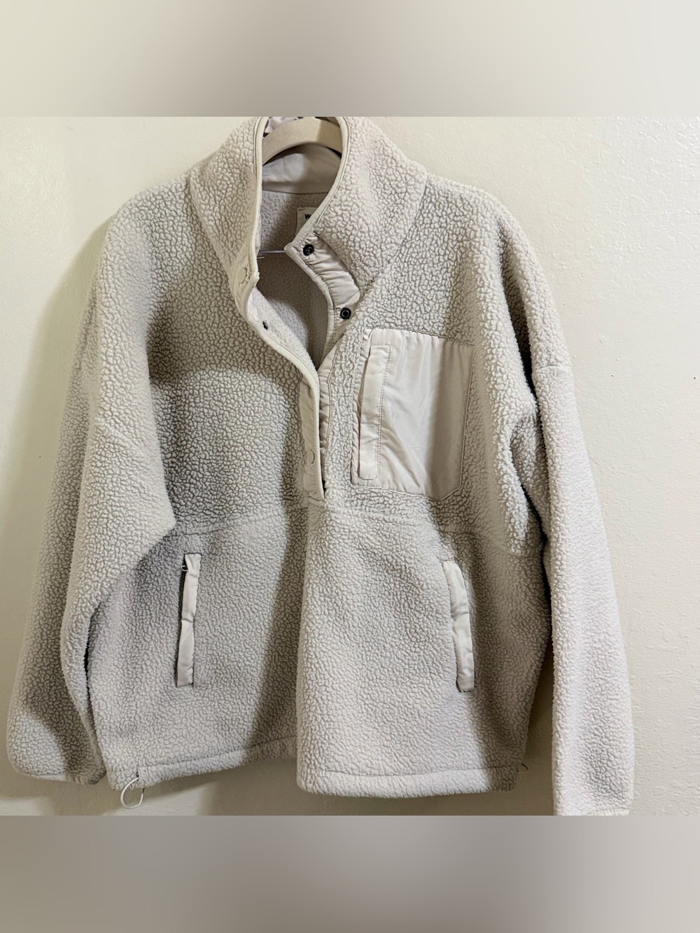 Wilo The Label Fleece Pullover Sweater Button Snap Jacket Cream Medium cozy - Picture 3 of 9